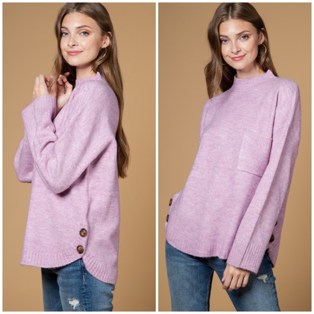 NEW IN By VERY J Cozy Chic Vintage Lilac Mock Neck Relaxed Fit Sweater